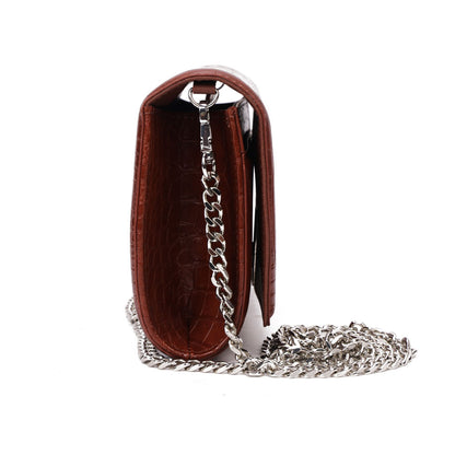 Bolsa Carteira Santa Lolla Terracota Croco Alça Corrente