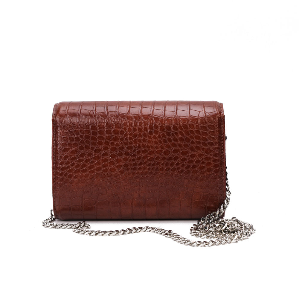 Bolsa Carteira Santa Lolla Terracota Croco Alça Corrente