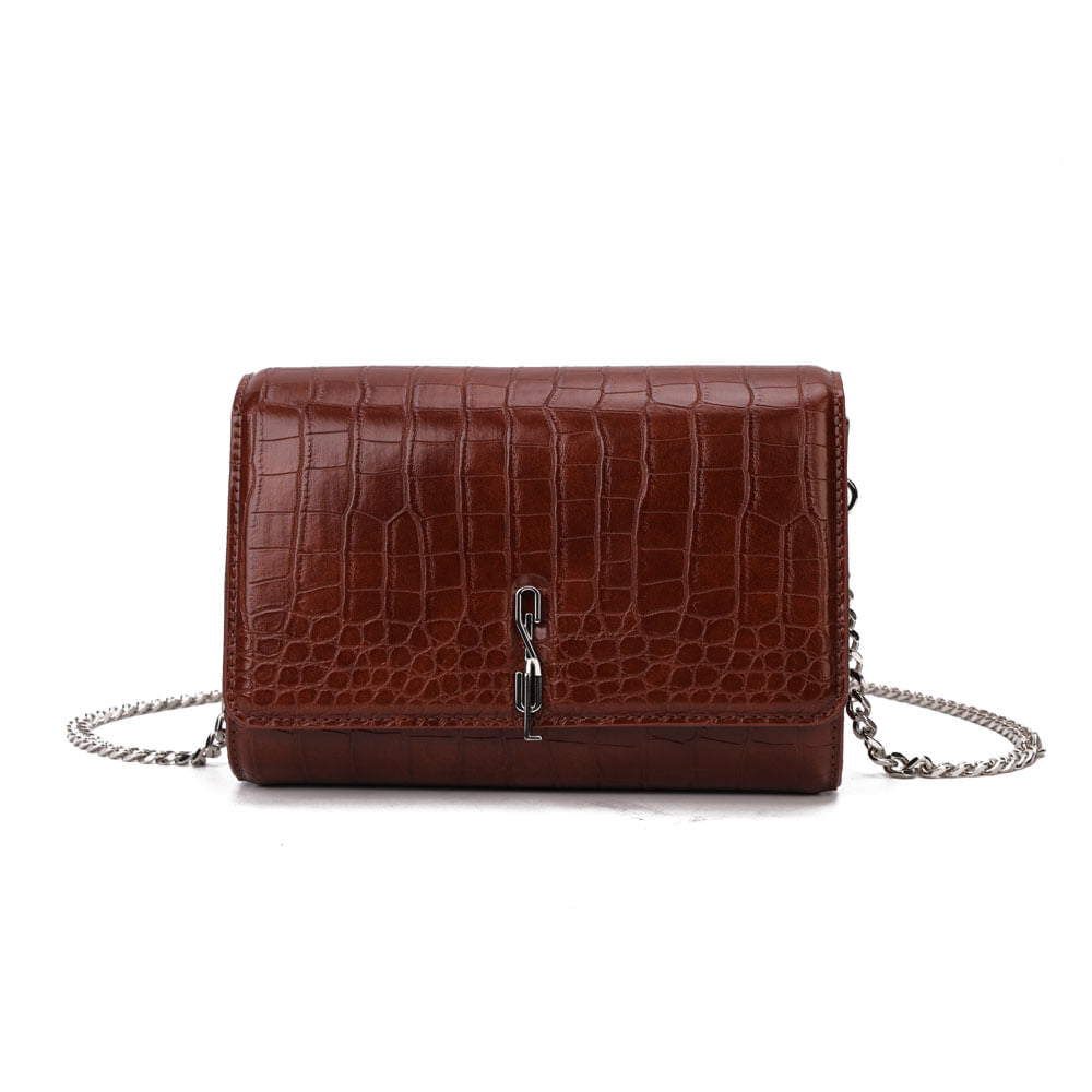 Bolsa Carteira Santa Lolla Terracota Croco Alça Corrente