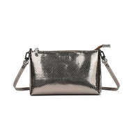 Bolsa Chutch Santa Lolla Cinza Grafite Metalizada Alça Transversal