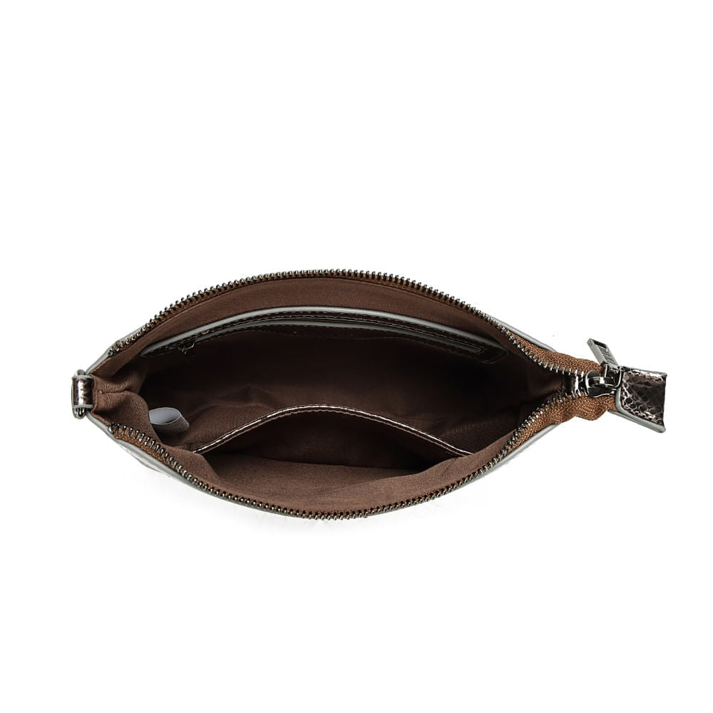 Bolsa Chutch Santa Lolla Cinza Grafite Metalizada Alça Transversal