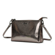 Bolsa Chutch Santa Lolla Cinza Grafite Metalizada Alça Transversal