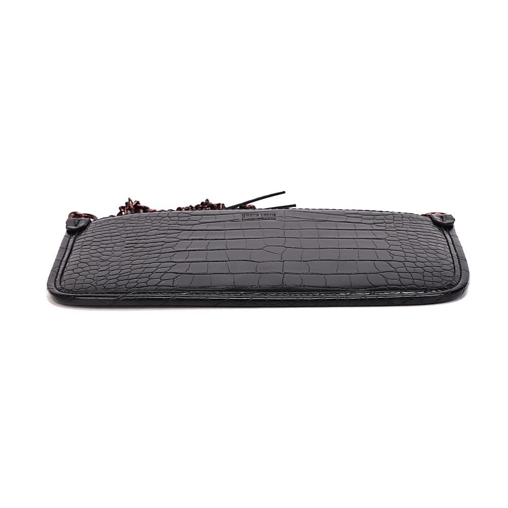 Bolsa Clutch Croco Preta Santa Lolla Alça Dupla 