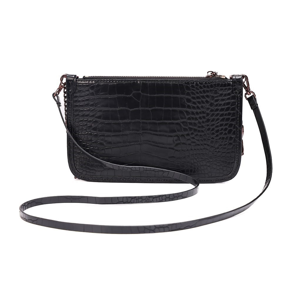 Bolsa Clutch Croco Preta Santa Lolla Alça Dupla 