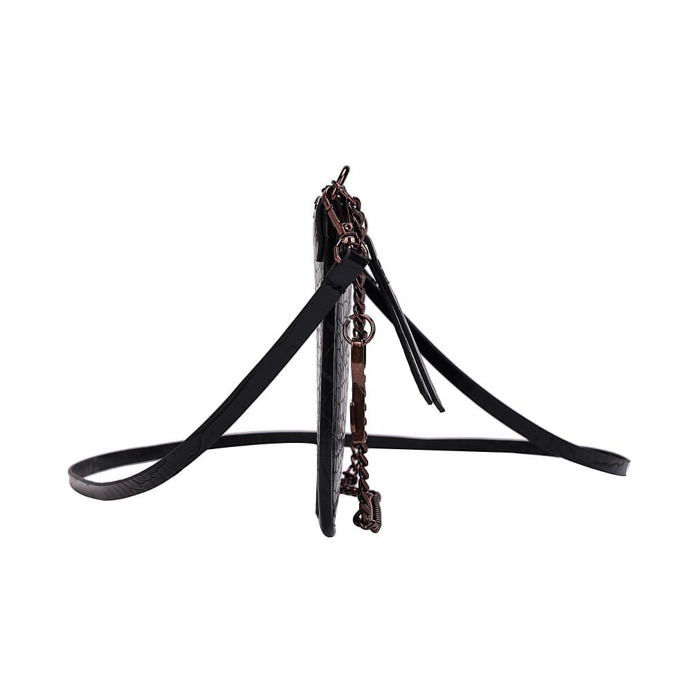 Bolsa Clutch Croco Preta Santa Lolla Alça Dupla 