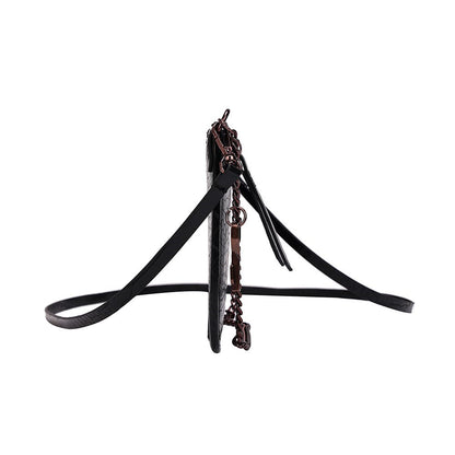 Bolsa Clutch Croco Preta Santa Lolla Alça Dupla 