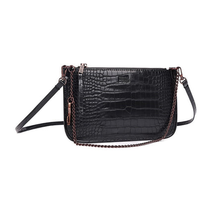 Bolsa Clutch Croco Preta Santa Lolla Alça Dupla 
