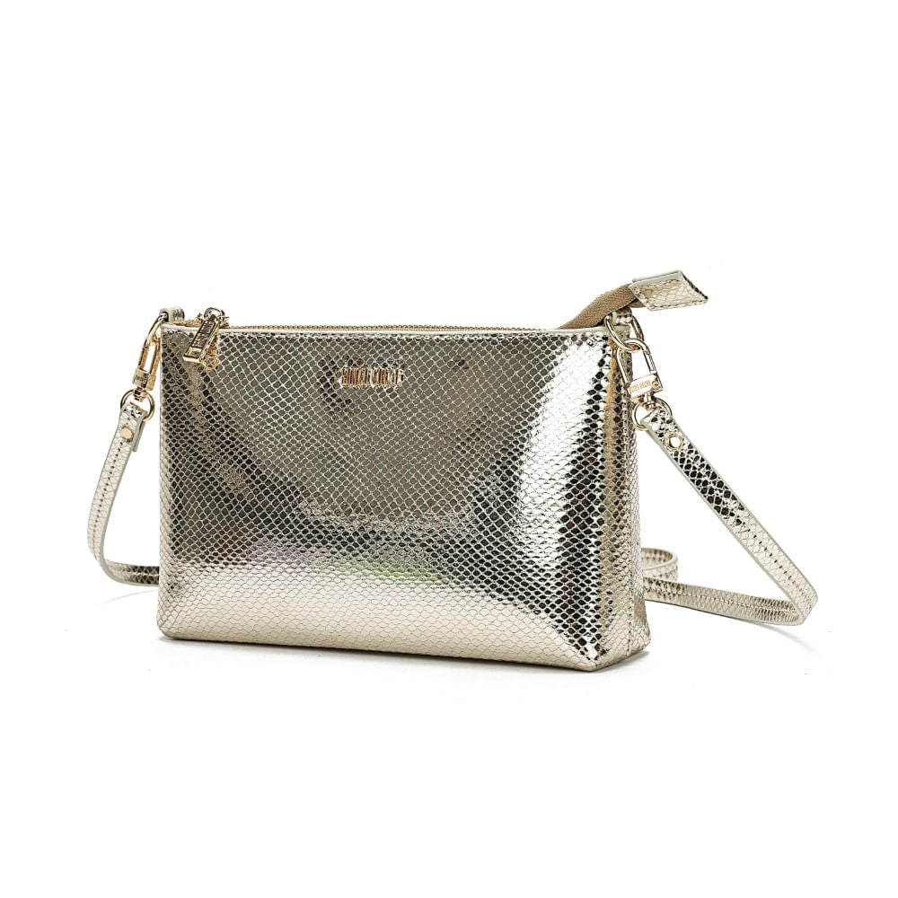 Bolsa Clutch Santa Lolla Dourada Metalizada Alça Transversal