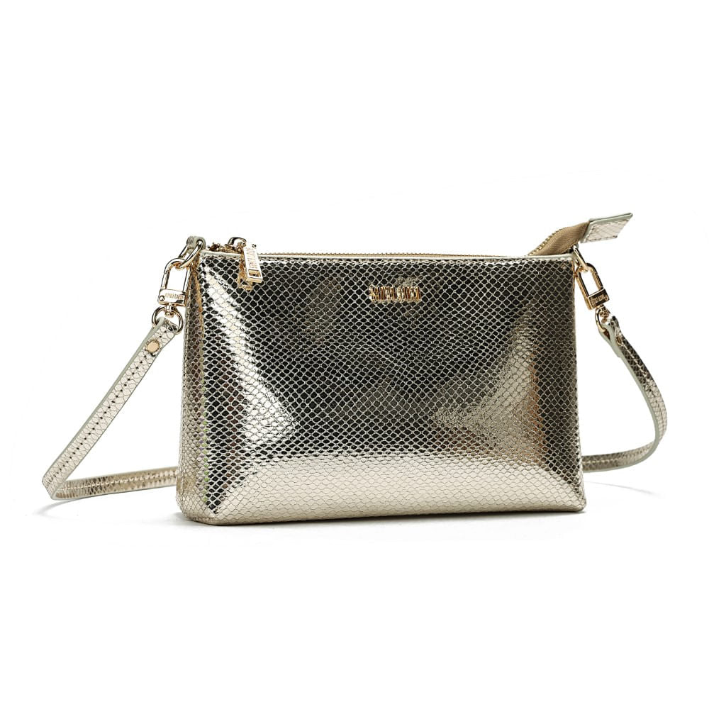Bolsa Clutch Santa Lolla Dourada Metalizada Alça Transversal