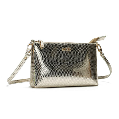 Bolsa Clutch Santa Lolla Dourada Metalizada Alça Transversal