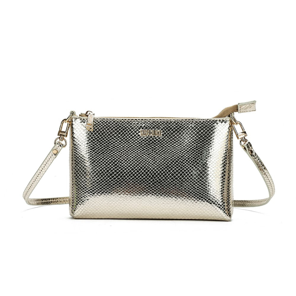 Bolsa Clutch Santa Lolla Dourada Metalizada Alça Transversal