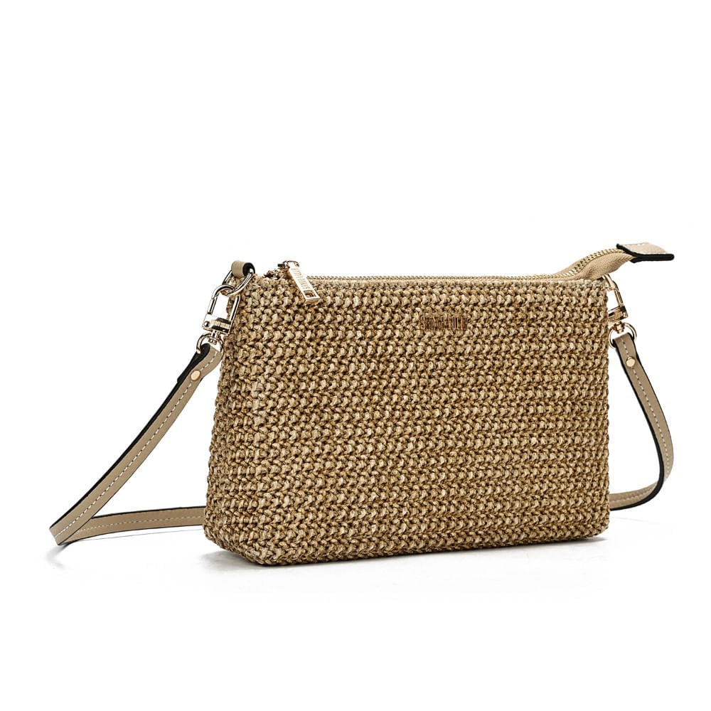 Bolsa Clutch Santa Lolla Palha Tramado Alça Transversal