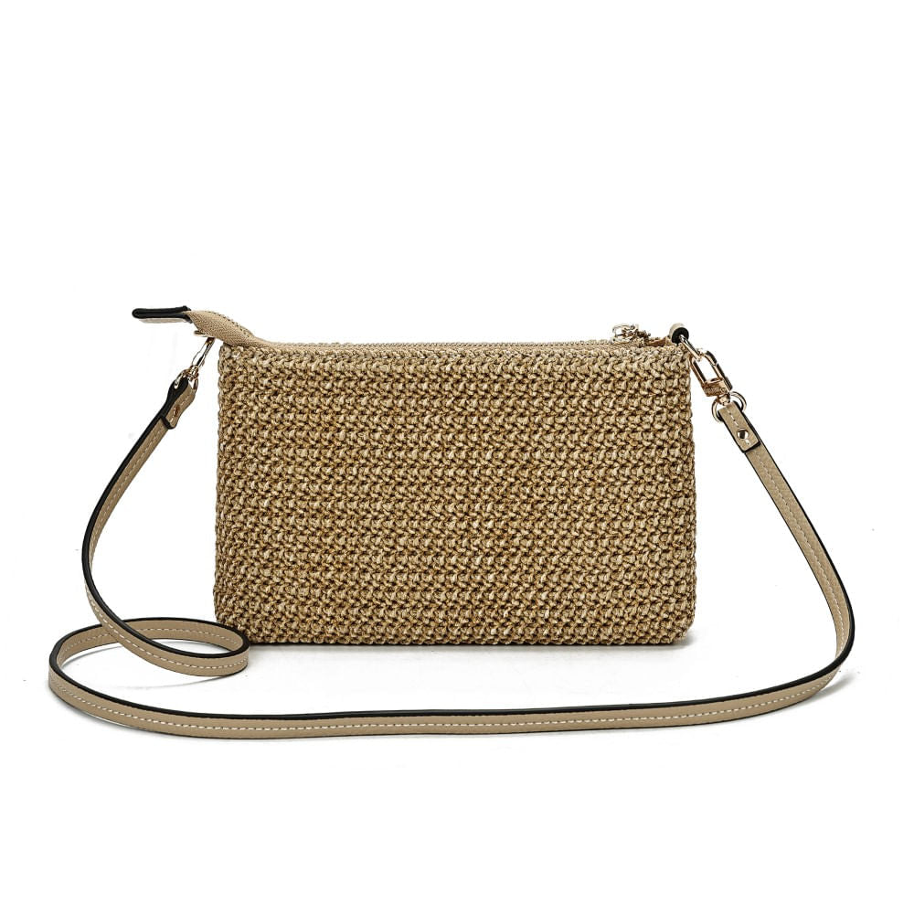 Bolsa Clutch Santa Lolla Palha Tramado Alça Transversal