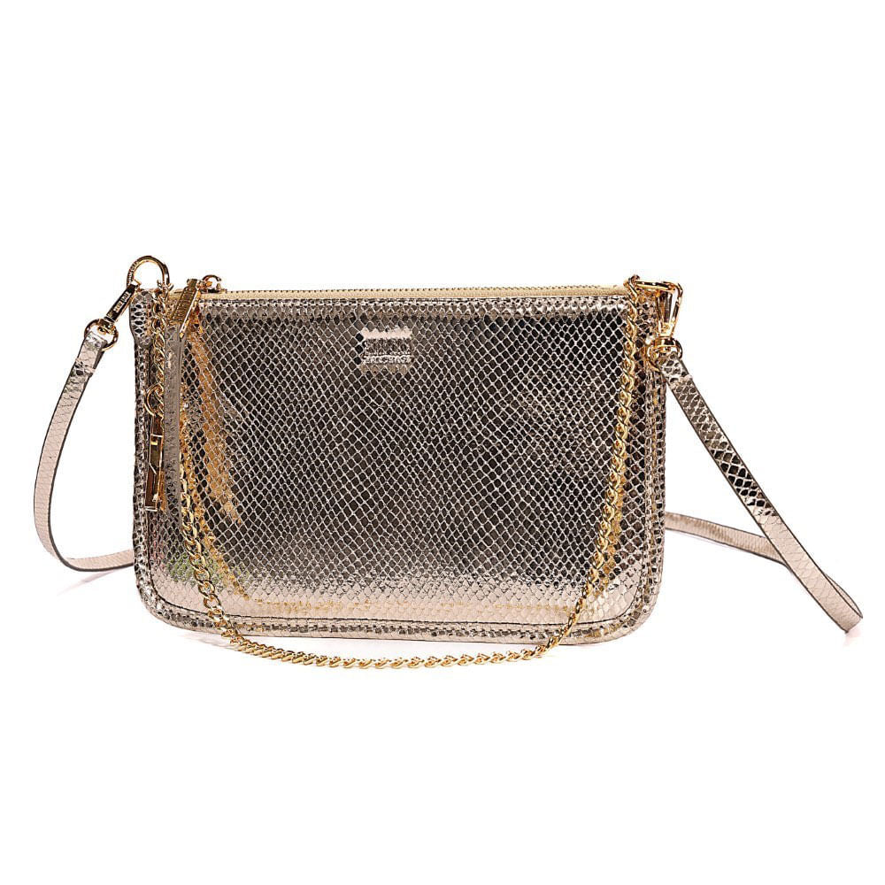 Bolsa Clutch Transversal Santa Lolla Dourada Metalizada