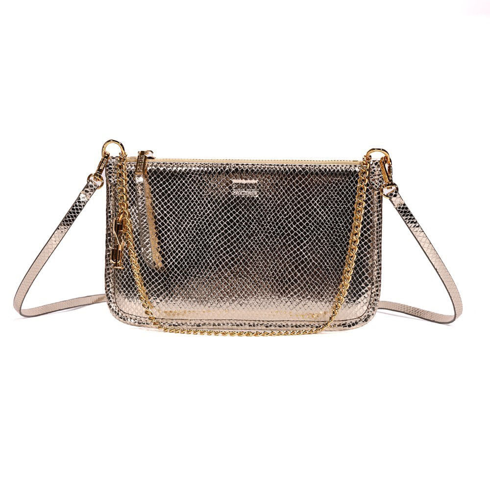 Bolsa Clutch Transversal Santa Lolla Dourada Metalizada