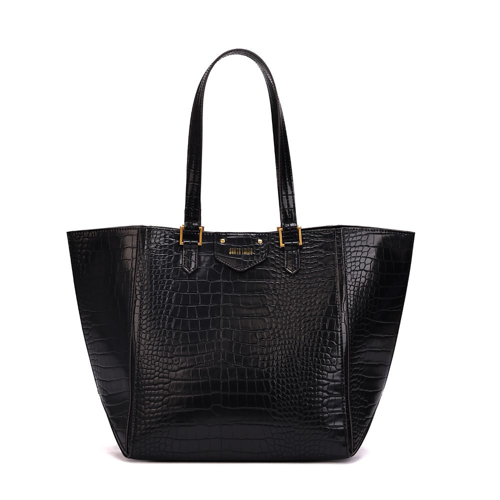 Bolsa Grande Croco Preta Santa Lolla Alça De Ombro