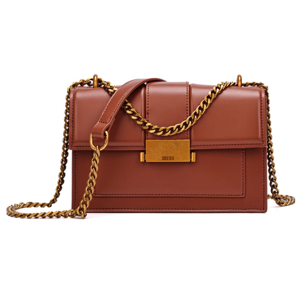 Bolsa Marrom Santa Lolla Alça Corrente Transversal 