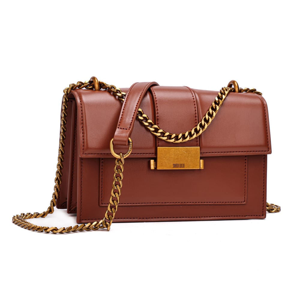 Bolsa Marrom Santa Lolla Alça Corrente Transversal 