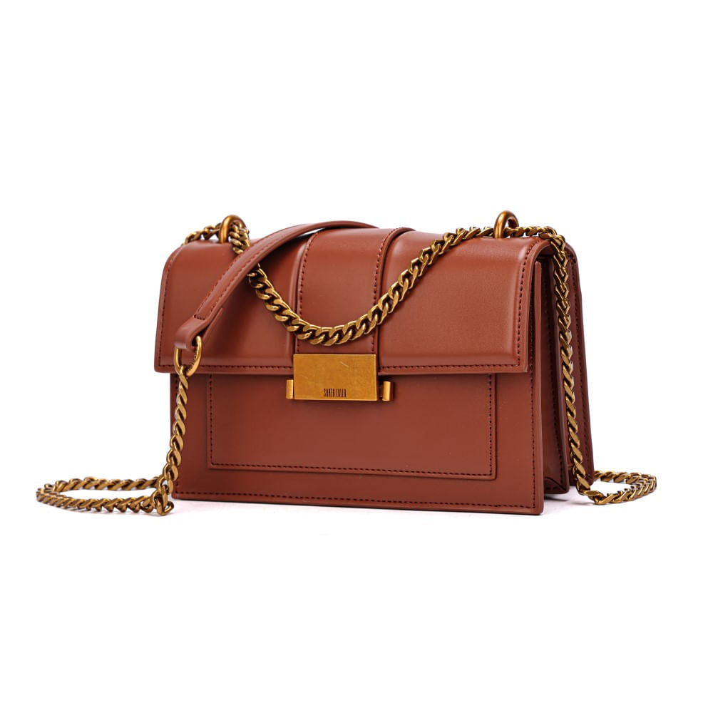 Bolsa Marrom Santa Lolla Alça Corrente Transversal 
