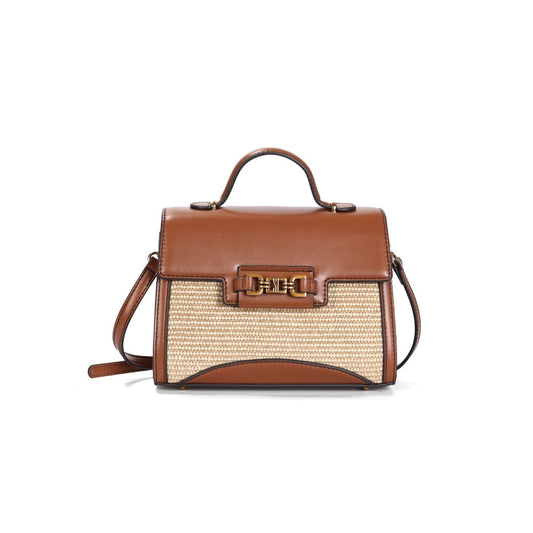 Bolsa Quadrada Santa Lolla Marrom Tramada Alça Transversal