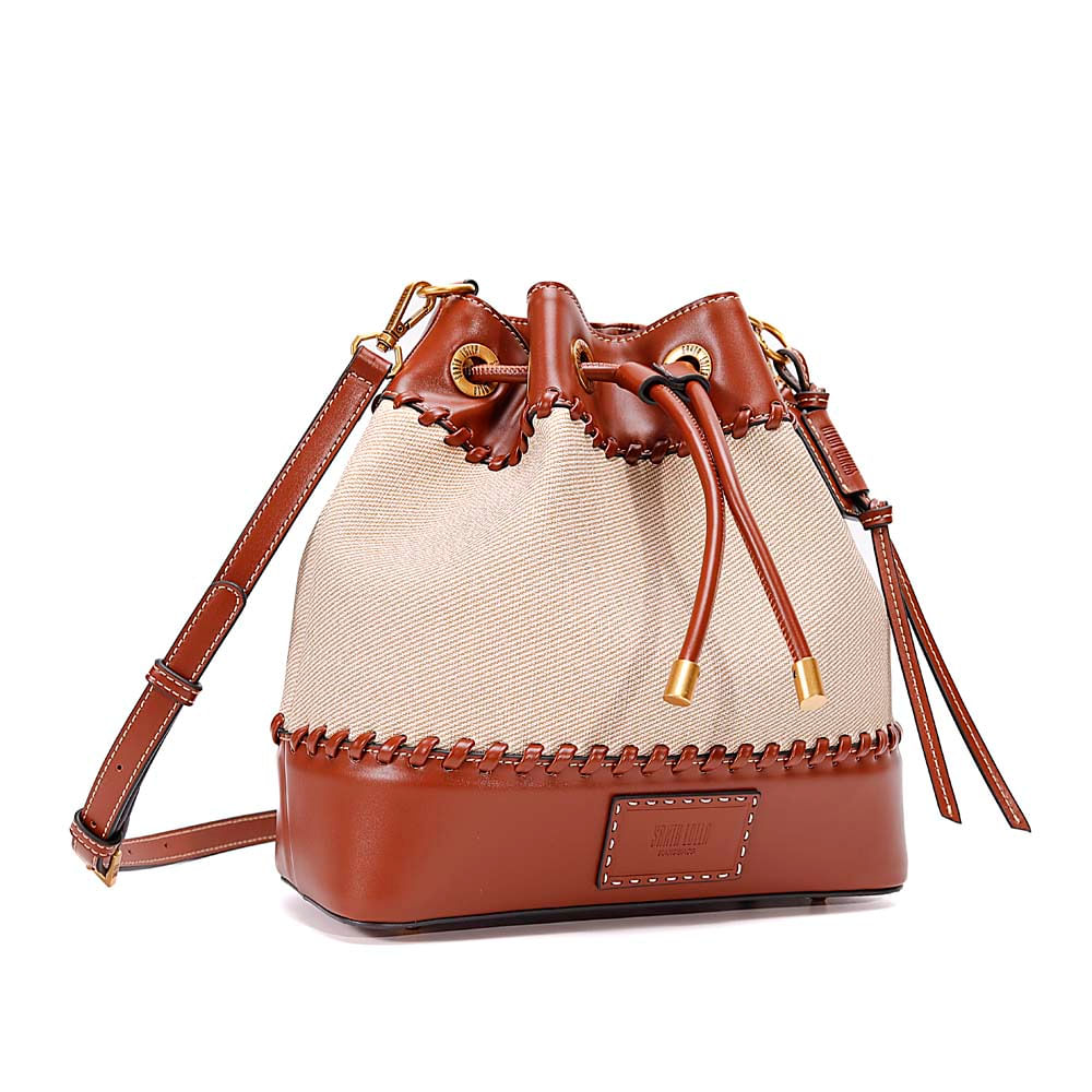 Bolsa Saco Santa Lolla Bege Bicolor Alça Tiracolo