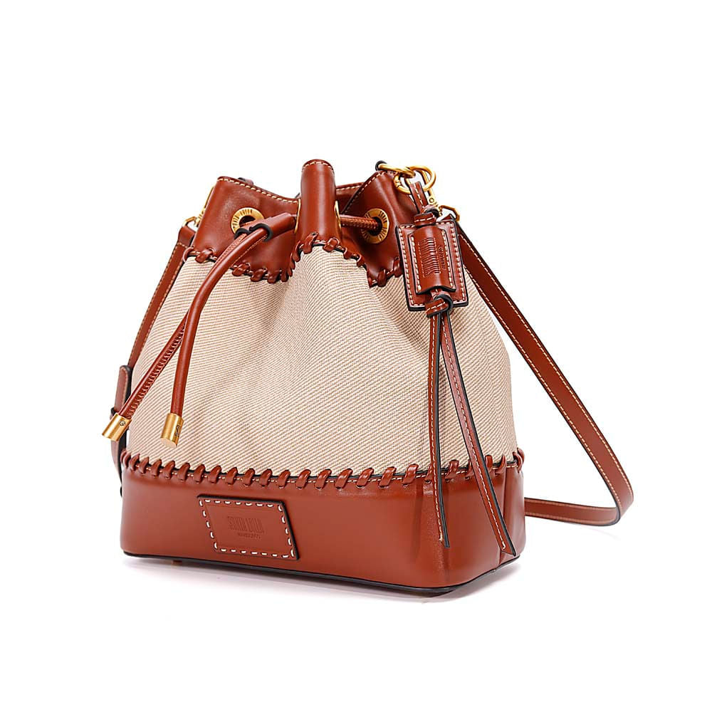 Bolsa Saco Santa Lolla Bege Bicolor Alça Tiracolo