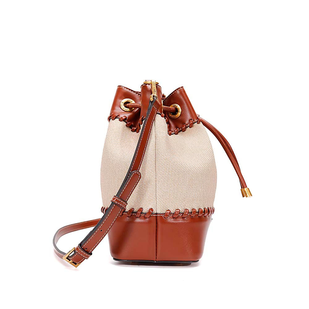 Bolsa Saco Santa Lolla Bege Bicolor Alça Tiracolo