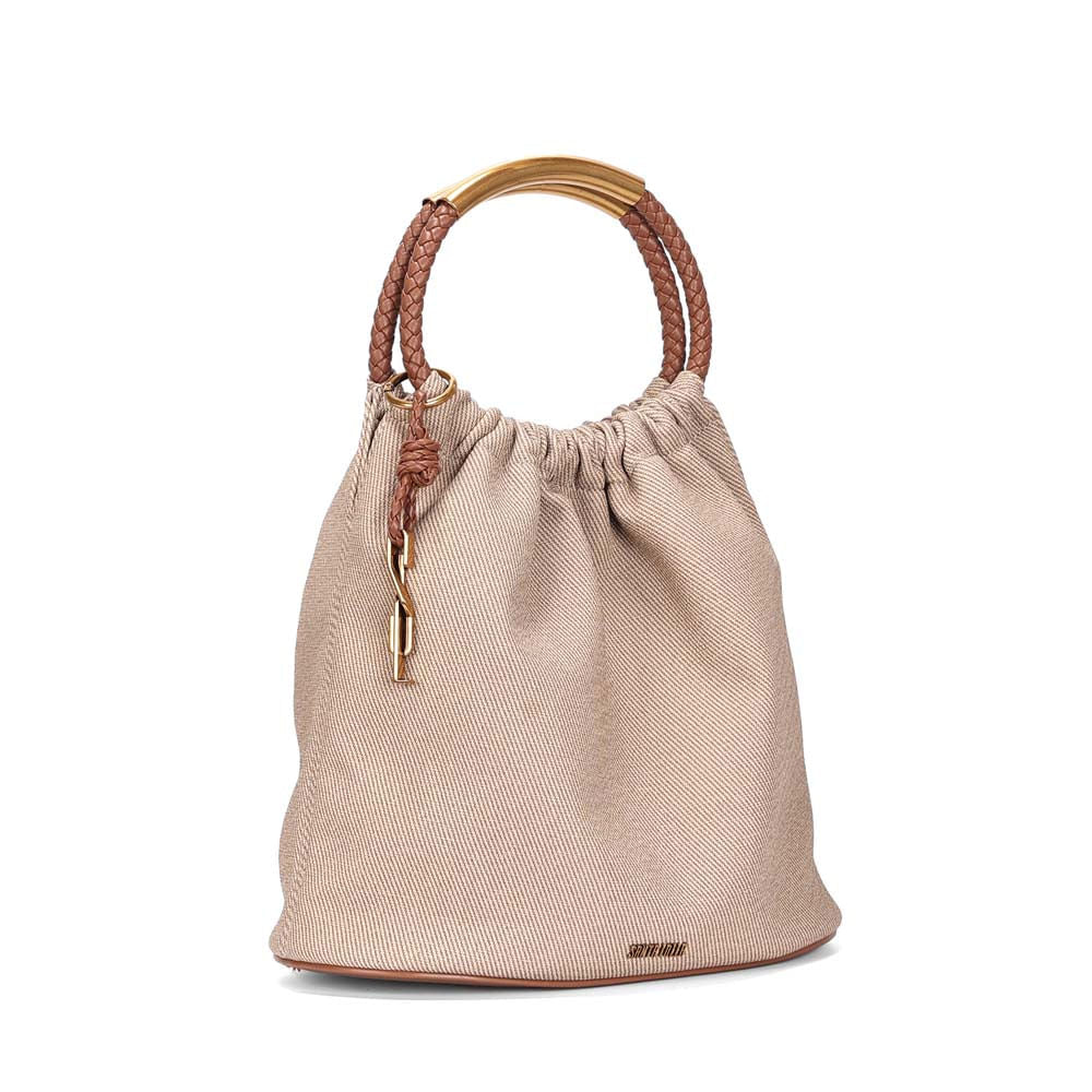 Bolsa Saco Santa Lolla Bege Canvas Alça Trançada