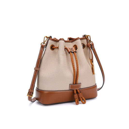 Bolsa Saco Santa Lolla Bege Canvas Alça Transversal