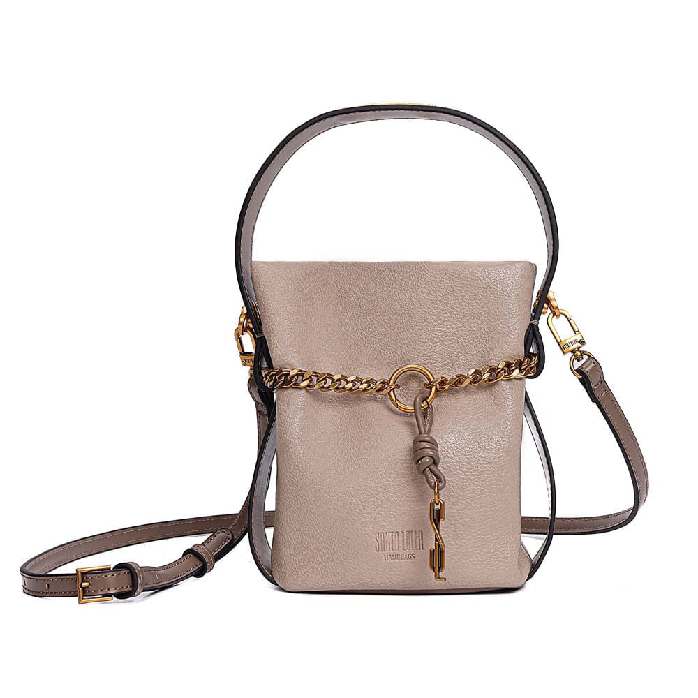Bolsa Saco Santa Lolla Bege Corrente Dourada