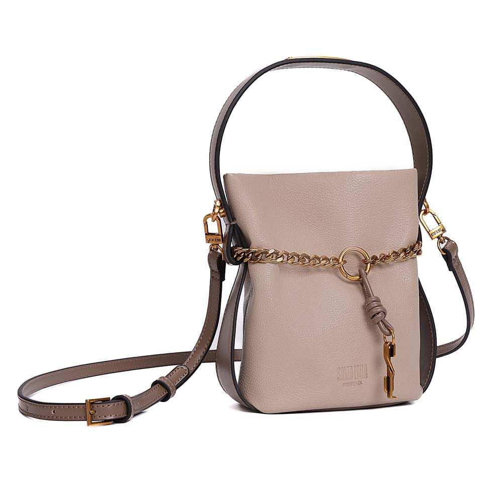 Bolsa Saco Santa Lolla Bege Corrente Dourada