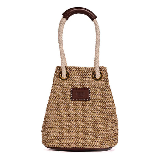 Bolsa Saco Santa Lolla Bege Tramada Alça De Mão 