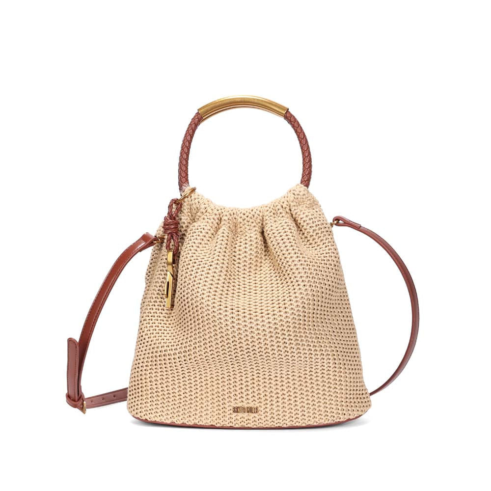 Bolsa Saco Santa Lolla Bege Tramado Alça Marrom