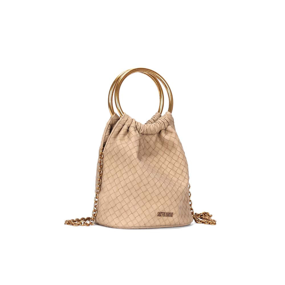 Bolsa Saco Santa Lolla Bege Tressê Alça Aro