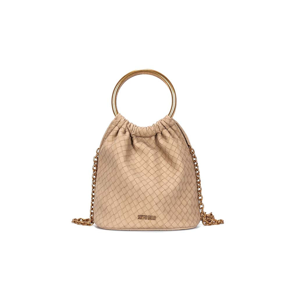 Bolsa Saco Santa Lolla Bege Tressê Alça Aro