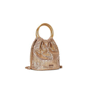 Bolsa Saco Santa Lolla Dourada Tramada Alça Corrente