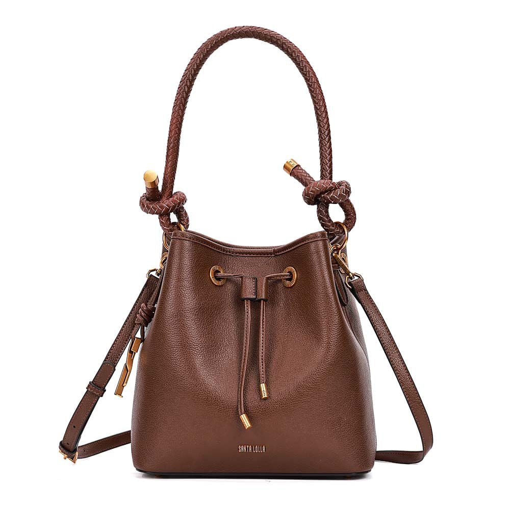 Bolsa Saco Santa Lolla Marrom Alça Trançada