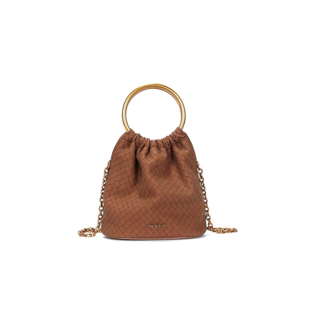 Bolsa Saco Santa Lolla Marrom Tressê Corrente