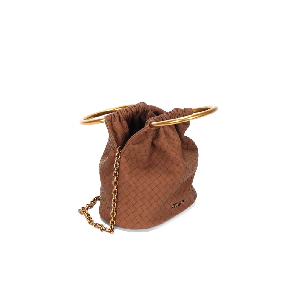 Bolsa Saco Santa Lolla Marrom Tressê Corrente