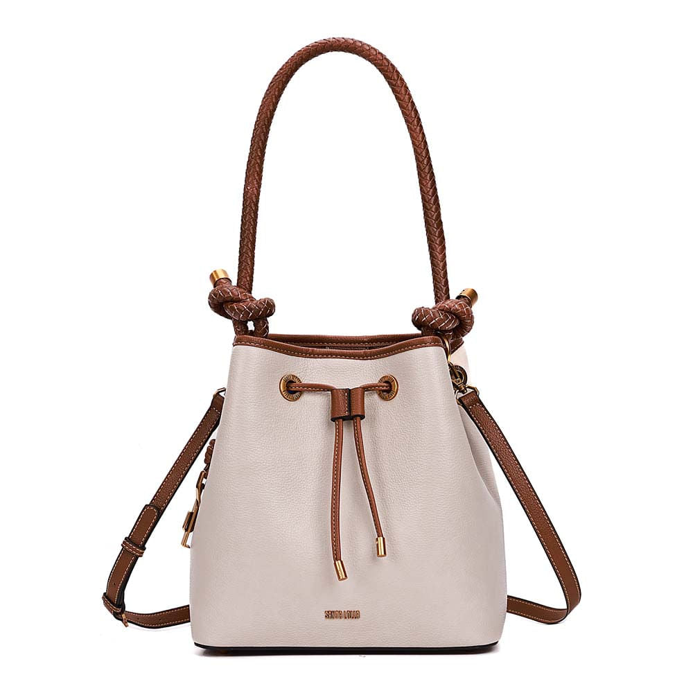 Bolsa Saco Santa Lolla Off White Detalhes Caramelo