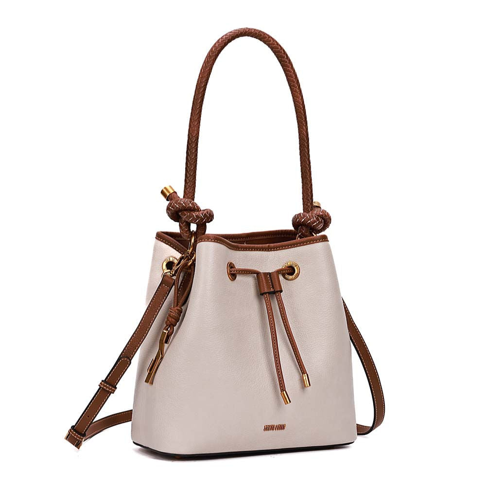 Bolsa Saco Santa Lolla Off White Detalhes Caramelo