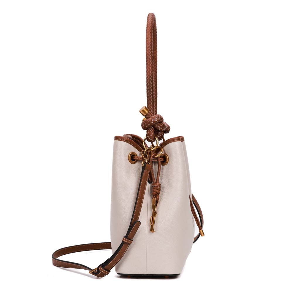 Bolsa Saco Santa Lolla Off White Detalhes Caramelo