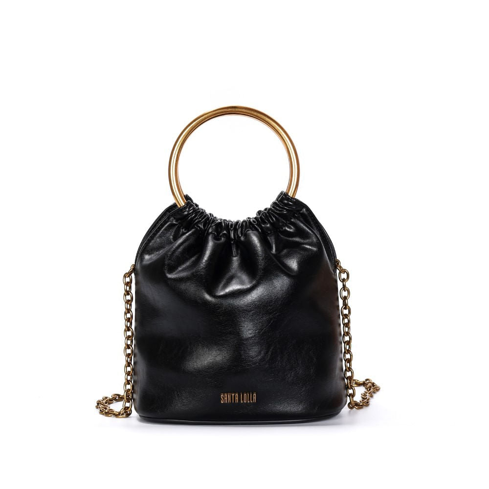 Bolsa Saco Santa Lolla Preta Aro Dourado Corrente