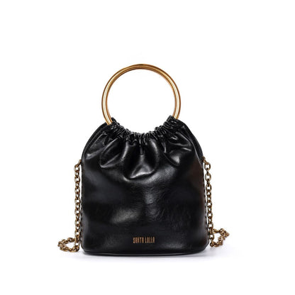 Bolsa Saco Santa Lolla Preta Aro Dourado Corrente