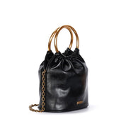 Bolsa Saco Santa Lolla Preta Aro Dourado Corrente