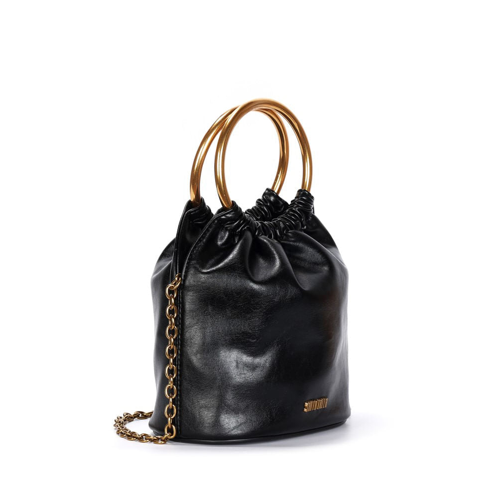 Bolsa Saco Santa Lolla Preta Aro Dourado Corrente