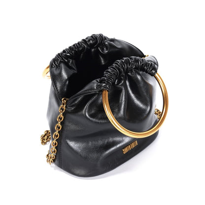 Bolsa Saco Santa Lolla Preta Aro Dourado Corrente