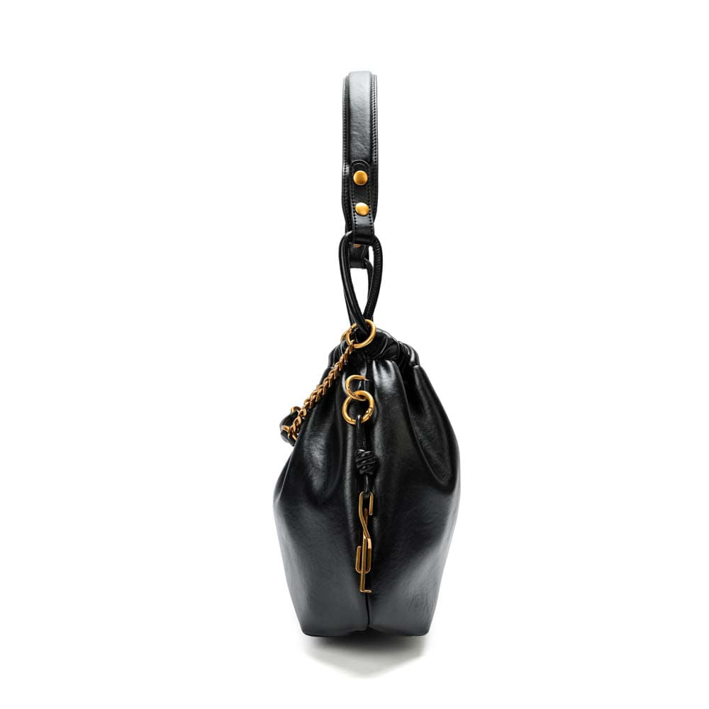 Bolsa Saco Santa Lolla Preta Corrente Dourada