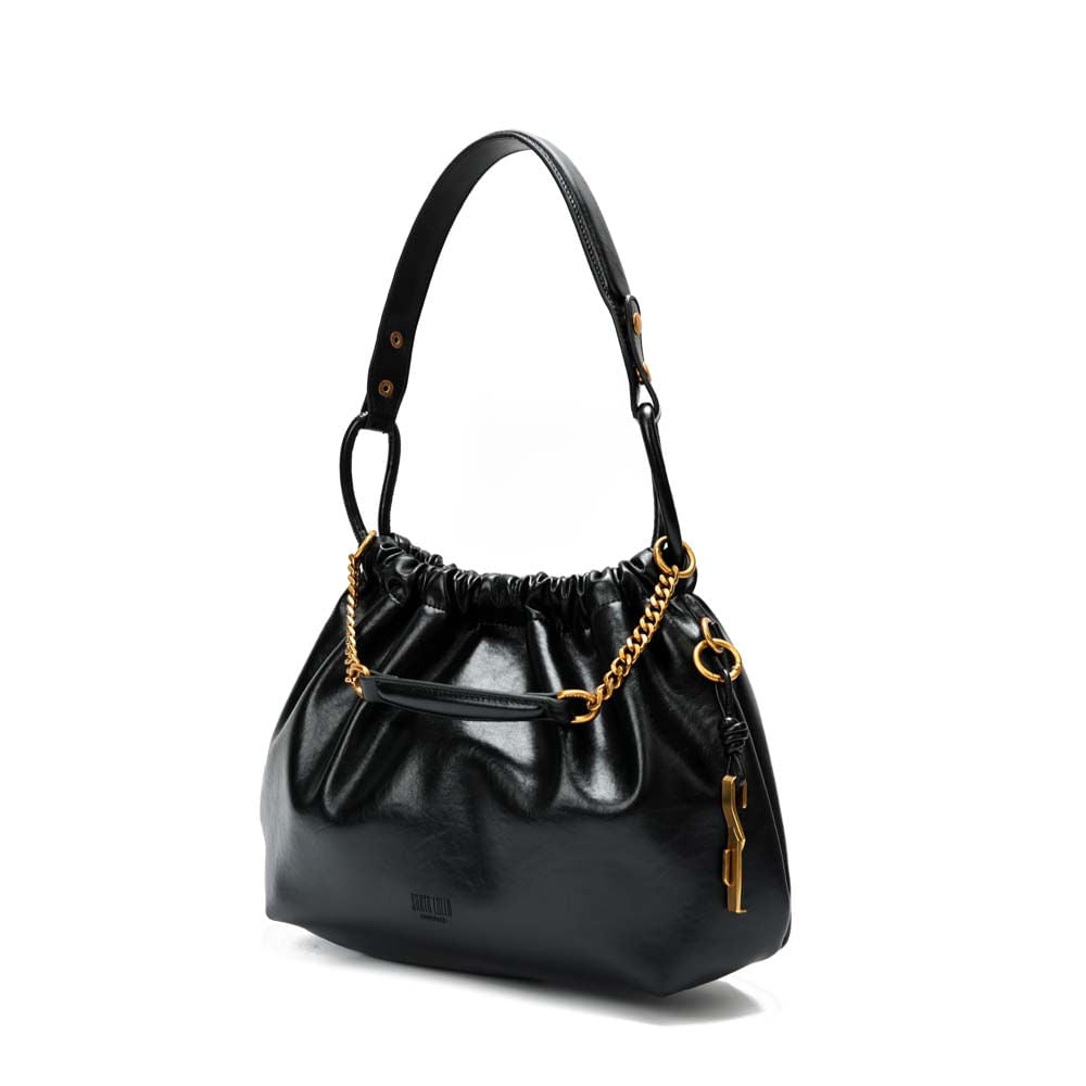 Bolsa Saco Santa Lolla Preta Corrente Dourada