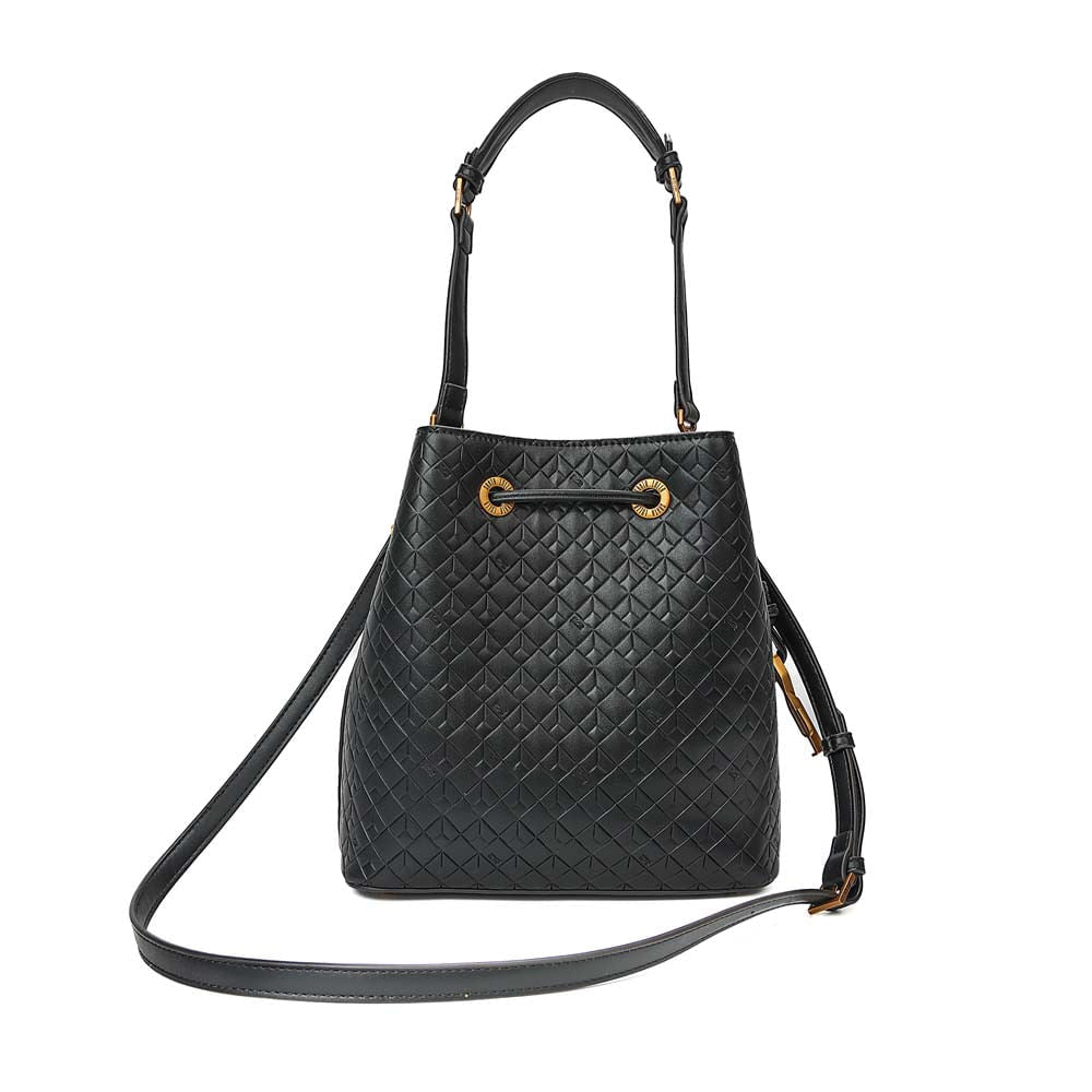 Bolsa Saco Santa Lolla Preta Textura Geométrica Cordão